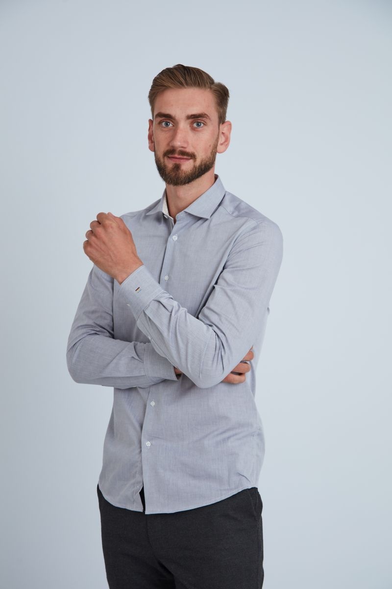 Camasa premium barbati, 100% bumbac, slim fit - FRONTERA - gri deschis cu bezati (Culoare: Gri, Marime: 38)