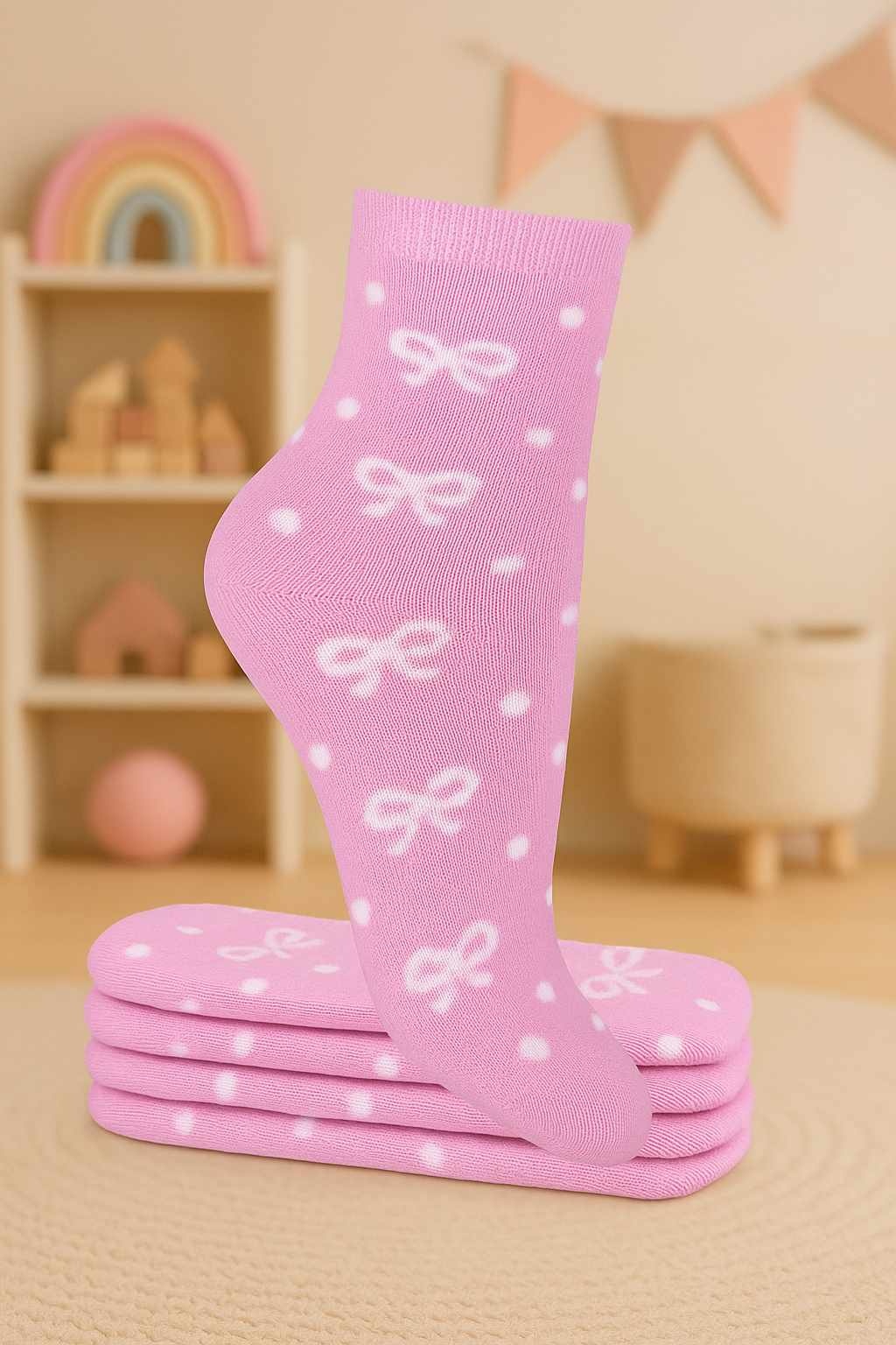 Sosete din bambus pentru fete, culoare roz - Steven S147-Z011 (Culoare: Roz, Marime: 29-31) - 2 | YEO
