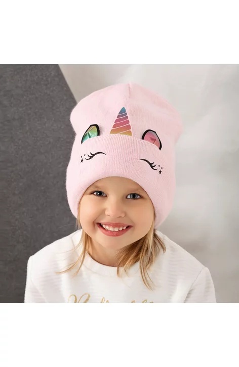 Caciula pentru fetite 1,5-4 ani - AJS 42-476 model unicorn, roz