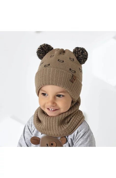 Set caciula si fular pentru baieti 6-18 luni - AJS 44-447 maro