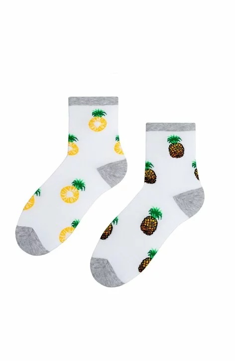 Sosete dama cu model asimetric de ananas - Steven S159-013V alb