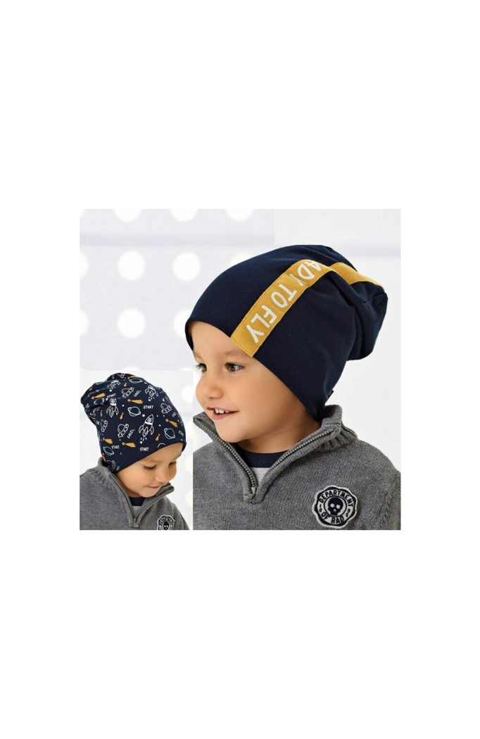 Caciula bumbac pentru baieti 1,5-7 ani (reversibil) - AJS 44-142 bleumarin (Culoare: Bleumarin, Marime: 48-50)