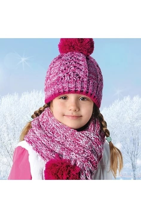 Set caciula si fular pentru fete 5-12 ani - AJS 26-286 magenta, fucsia, roz, rosu, albastru