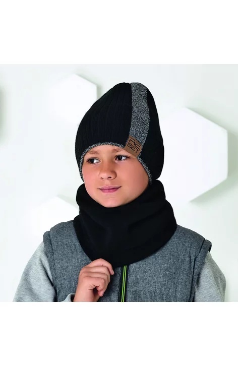 Caciula reversibila pentru baieti 7-12 ani - AJS 44-562 negru/gri