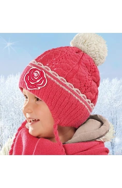 Set caciula si fular pentru fete 1,5-5 ani - AJS 26-258 roz, fucsia, magenta, alb, grena