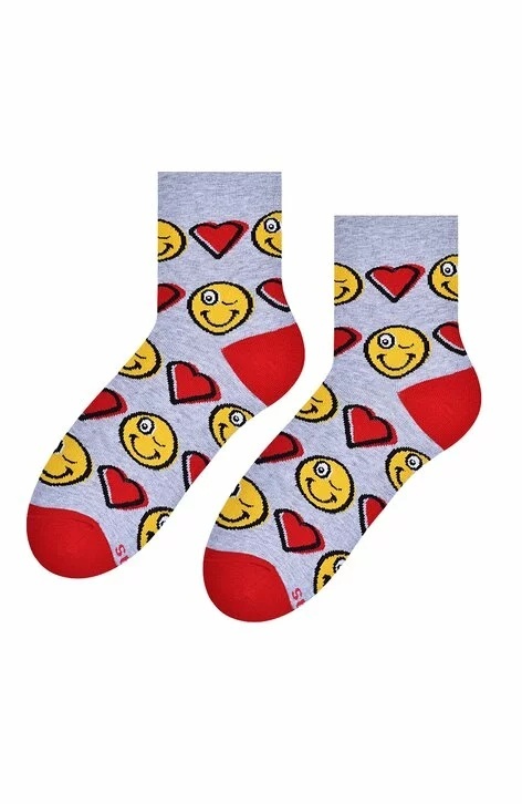 Sosete dama, model smiley si inimioare - Steven S099-594D gri melange