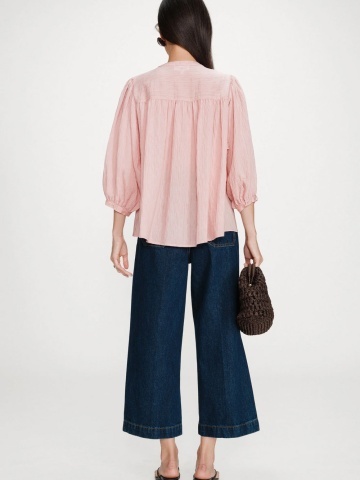 Bluza Vanille roz lejera cu maneci usor bufante - Img 4