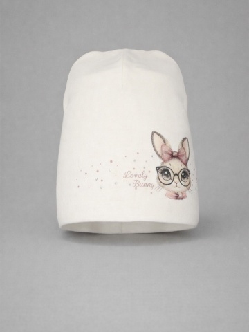 Caciula bumbac crem pentru fete cu imprimeu iepuras Lovely Bunny - AJS - Img 2