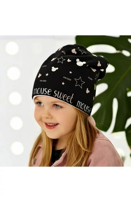 Caciula bumbac pentru fetite 1,5-7 ani (reversibil) - AJS 44-114 negru/roz - Img 2