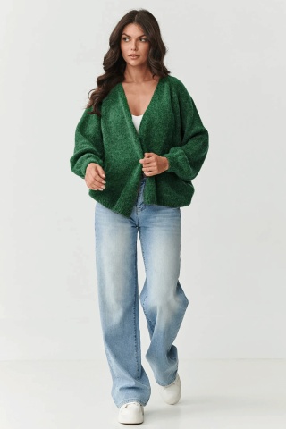 Cardigan dama scurt cu maneci usor bufante, verde - Makadamia S170 - Img 2