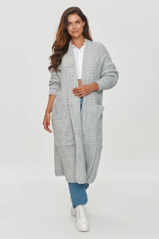 Cardigan lung cu buzunare mari, gri deschis - S153