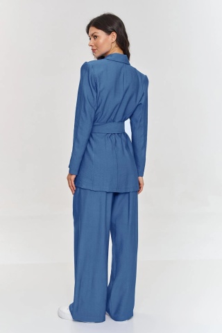 Compleu dama cu sacou si pantaloni largi, albastru jeans - M883 - Img 3