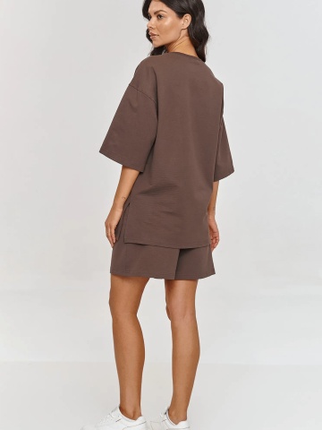 Compleu de vara ciocolatiu cu tricou si pantaloni scurti - M870 - Img 4