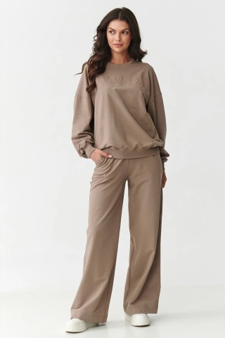 Compleu trening dama cu pantaloni largi, culoarea mocha - M890