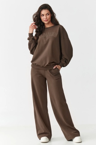 Compleu trening dama cu pantaloni largi, maro - M890 - Img 2