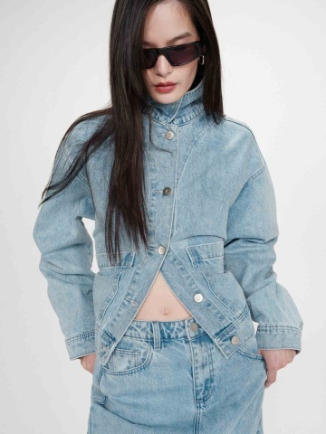 Jacheta Vinnie din denim sky blue cu croiala boxy - Img 3