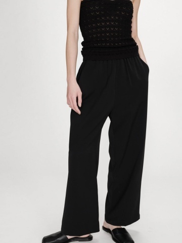 Pantaloni Noblesse negri wide-leg cu talie medie-inalta