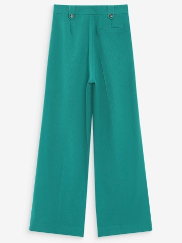 Pantaloni Pierre verde turcoaz drepti cu talie medie-inalta si pliuri - Img 7