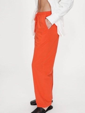 Pantaloni Rhode sanguine drepti din bumbac cu talie ajustabila - Img 3