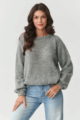 Pulover clasic dama cu adaos de mohair si lana, gri melange - S168