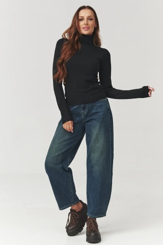 Pulover din tricot, cu guler inalt rulat, negru - C11 - Img 3