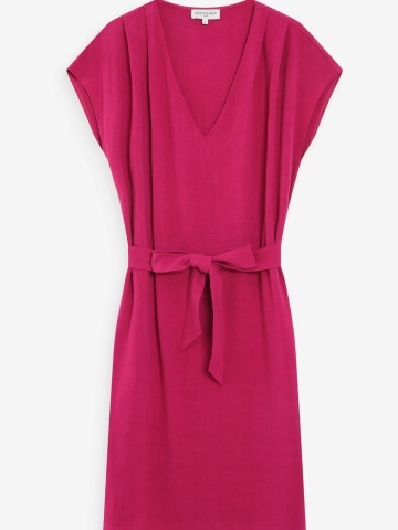 Rochie de vara Marilou roz inchis scurta cu decolteu in V - Img 6