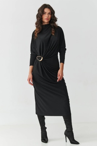 Rochie eleganta cu drapaje si catarama - Makadamia M907 - Img 2