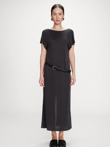 Rochie Peace gri antracit lunga lejera cu maneca scurta - Img 3