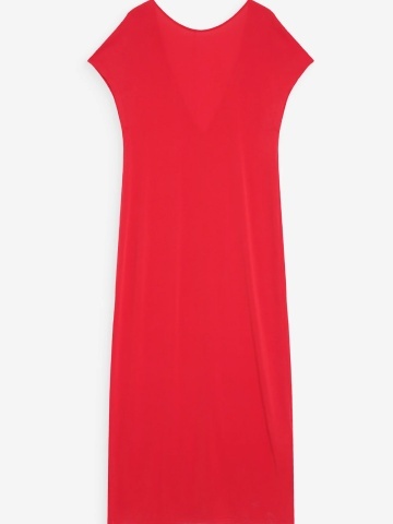 Rochie Peace rosu coral lunga lejera cu maneca scurta - Img 6