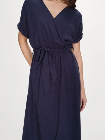 Rochie Pollen lunga navy blue cu maneca scurta si cordon in talie - Img 2