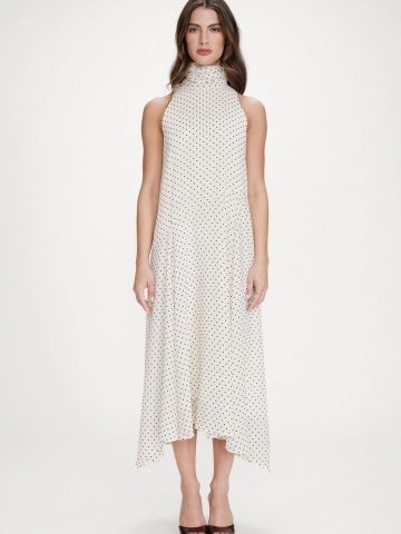 Rochie Valoria fluida cu buline si guler inalt - Img 3