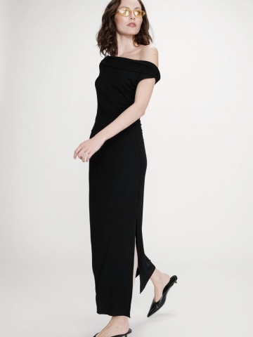 Rochie Vanity lunga neagra cu umar asimetric - Img 4
