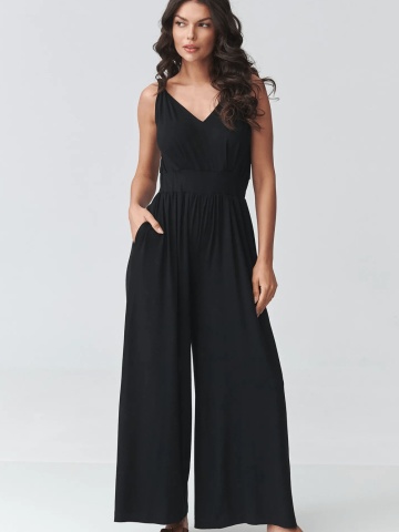 Salopeta de vara neagra cu bretele si pantaloni largi - M925