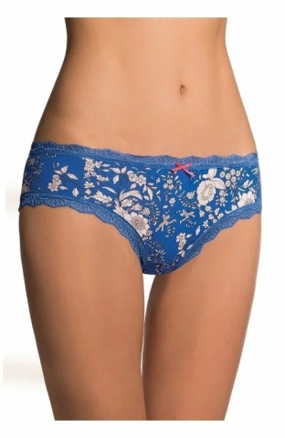 Set 2 chiloti hip bikini dama din bumbac, rosu si albastru cu imprimeu dantela - Key LPP539 - Img 2