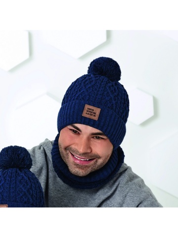 Set caciula si fular, colectia Tata-fiu, pentru barbati - AJS 44-474 bleumarin