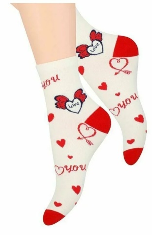 Sosete dama cu model Love you - Steven S099-451D ecru