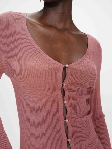 Top Volage caramiziu tip cardigan din tricot - Img 2