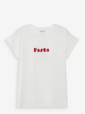 Tricou alb Vico din bumbac cu mesaj Pasta - Img 5