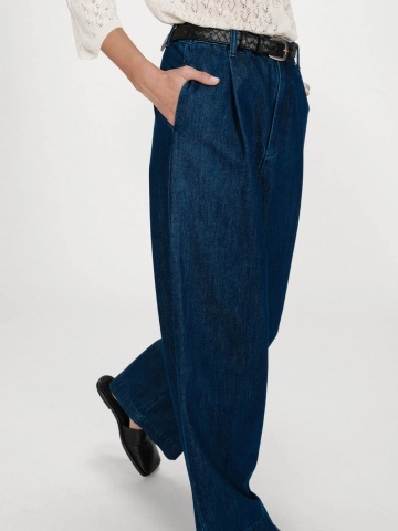 Blugi wide leg Vienne cu pliuri si talie medie-inalta - Img 2