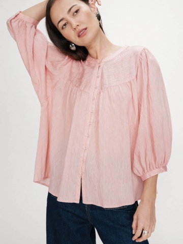 Bluza Vanille roz lejera cu maneci usor bufante