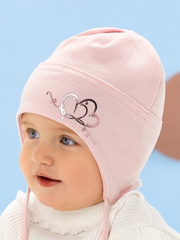 Caciula bebe, bumbac moale, texturat, cu inimi elegante