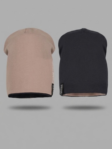 Caciula copii dubla tip beanie, model simplu din bumbac cu eticheta moderna - Img 3