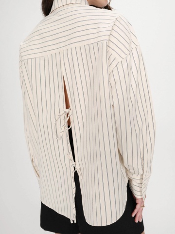 Camasa Valerie vanilie oversize cu dungi fine negre - Img 6