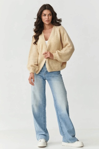 Cardigan dama scurt cu maneci usor bufante, bej - S170 - Img 2
