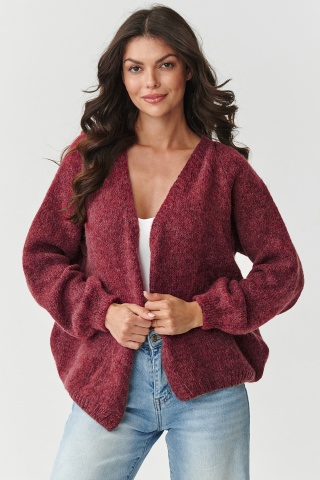 Cardigan dama scurt cu maneci usor bufante, bordo - S170