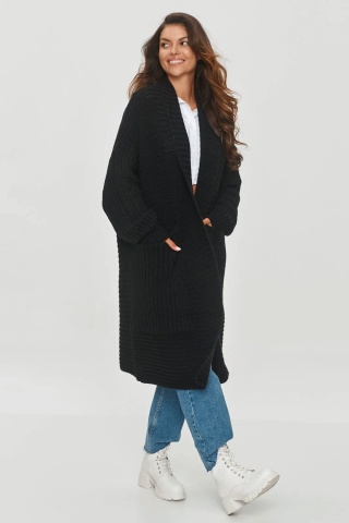 Cardigan lung cu buzunare mari, negru - S153 - Img 2