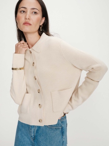 Cardigan Maelys tip camasa cu guler si nasturi