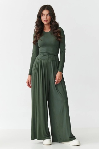 Compleu dama cu pantaloni largi si bluza cu incretituri, kaki - M892 - Img 2