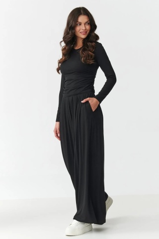 Compleu dama cu pantaloni largi si bluza cu incretituri, negru - M892 - Img 2