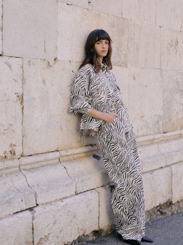 Jacheta-camasa Vana oversize din bumbac cu imprimeu zebra - Img 9
